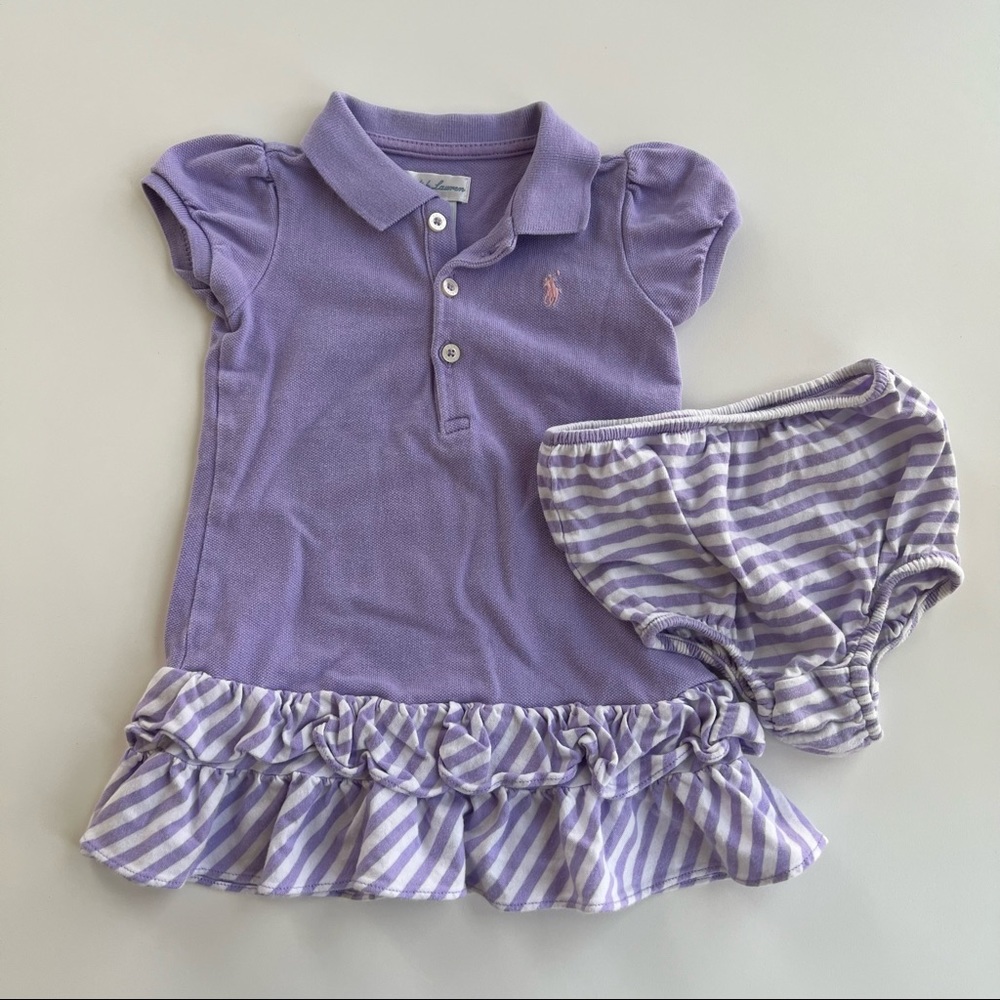 Ralph Lauren Ruffled Lavender Polo Dress with Bloomer Size 9 Months EUC